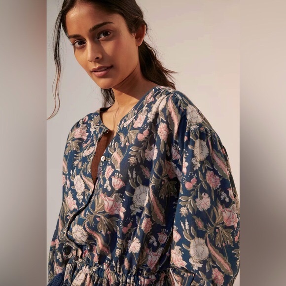 Anthropologie dRA Messie Blue Floral Cotton Jumpsuit | XS - Picture 3 of 10